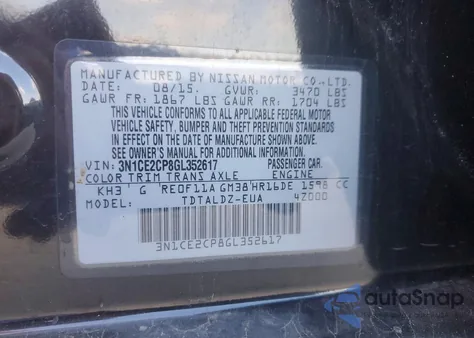 2016 Nissan Versa Note S z USA, uszkodzony, nr VIN 3N1CE2CP8GL352617